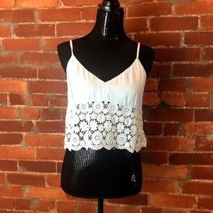 Soft Blue Crop Top with Lace Trim